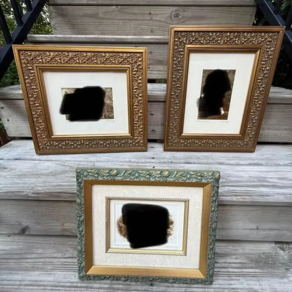 Vintage Ornate Picture Frame Set – 3 Frames – Gold & Green/Gold